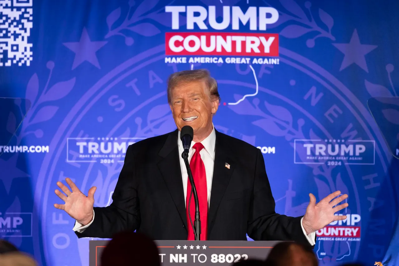 Former US President Donald J. Trump holds a campaign rally in Portsmouth, New Hampshire