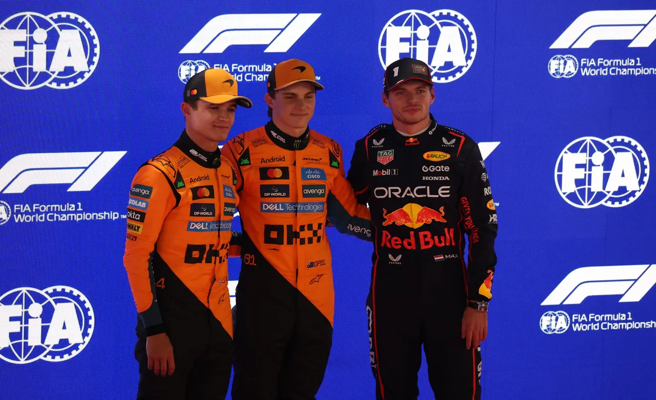 Polesitter McLaren driver Oscar Piastri of Australia (C), second place McLaren driver Lando Norris