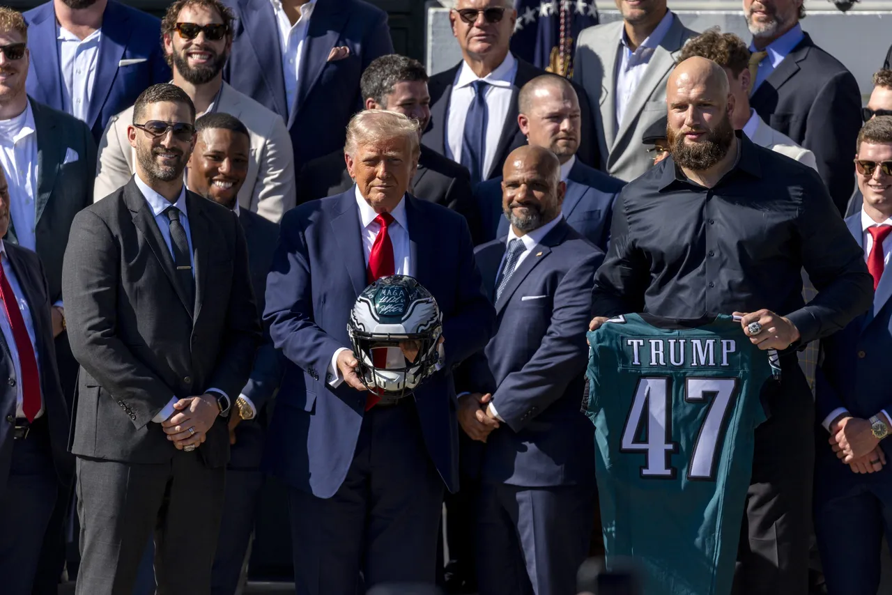 US President Donald Trump greets the 2025 Super Bowl champion Philadelphia Eagles