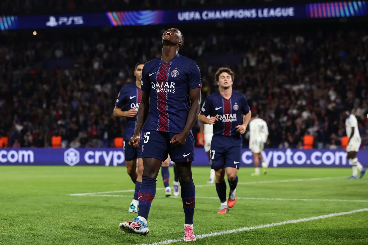 Nuno Mendes of PSG celebrates after scoring a goal during the UEFA Champions League