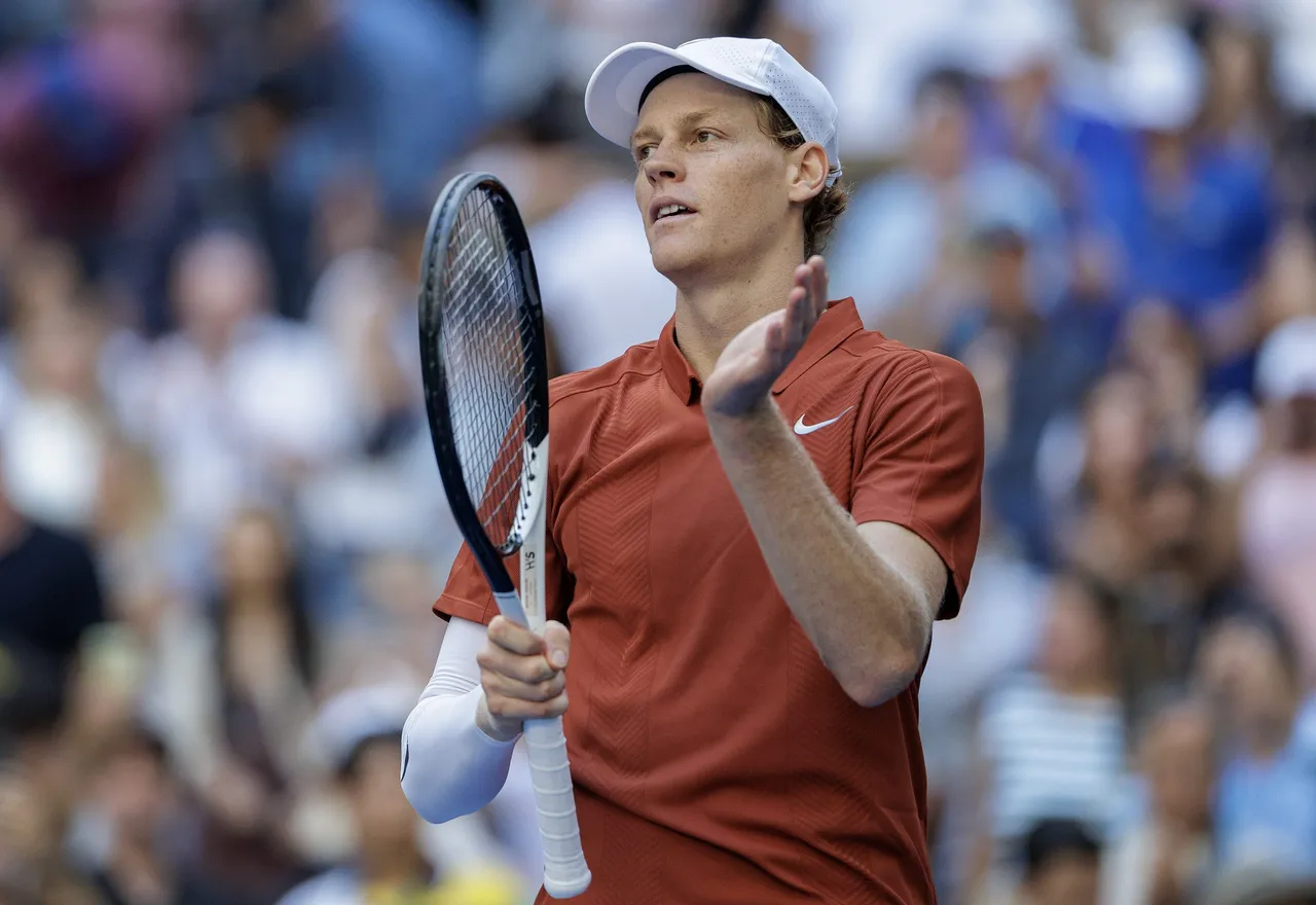 Jannik Sinner of Italy celebrates winning against Denis Shapovalov