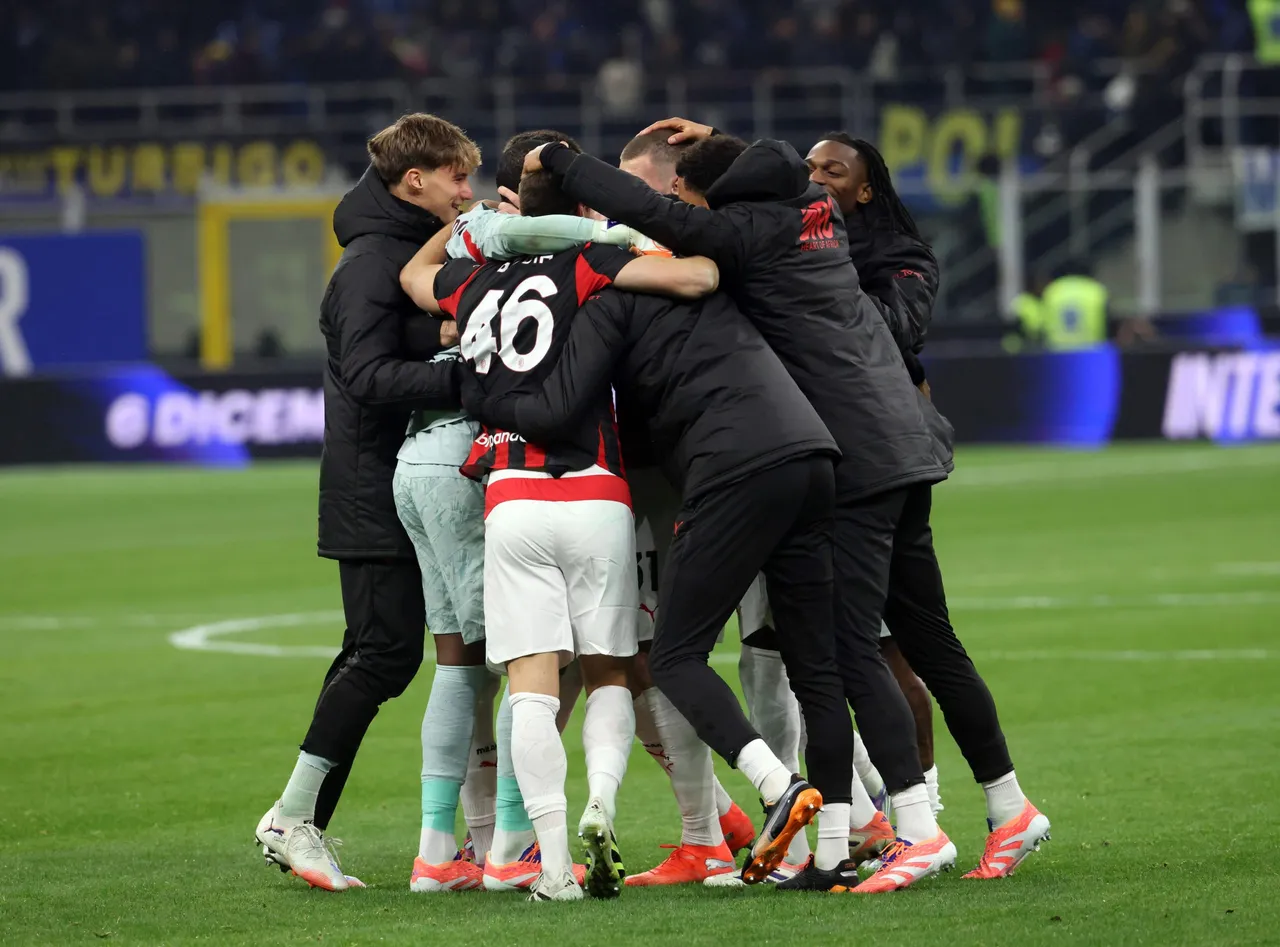 Mlan’s players celebrate after winning the Italian Serie A soccer match between Inter and Milan