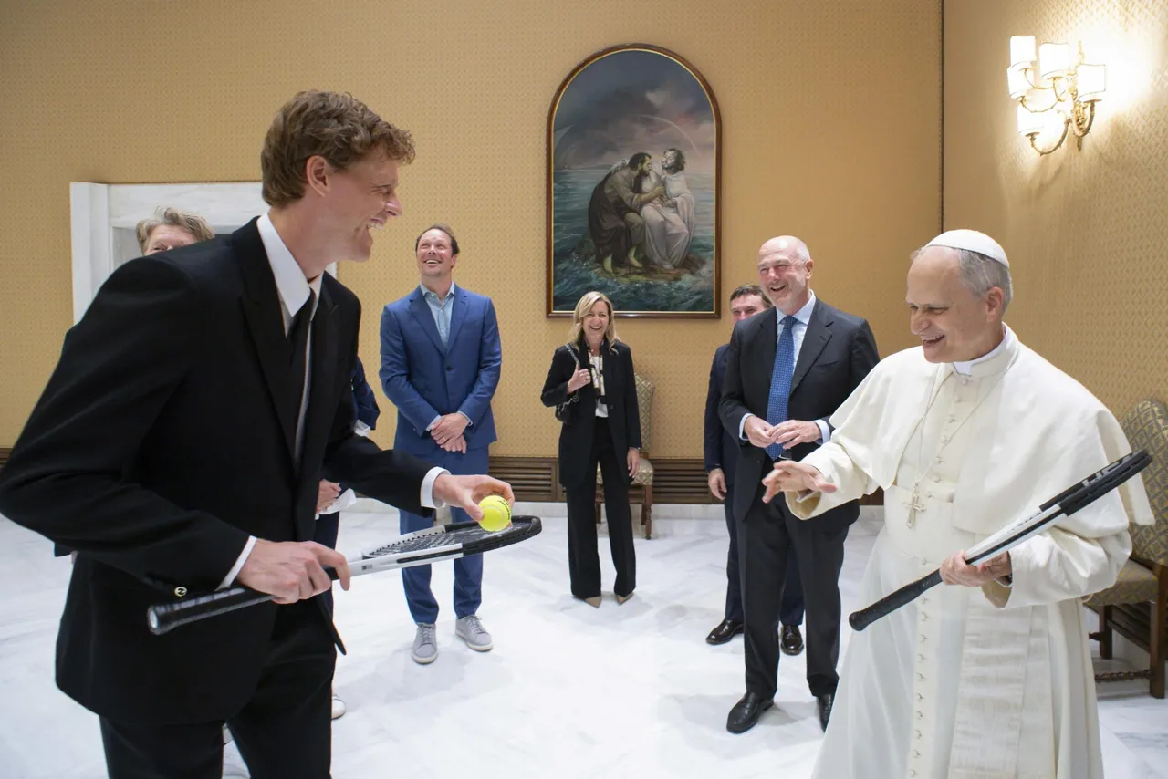 Pope Leo XIV meets Italian tennis player Jannik Sinner
