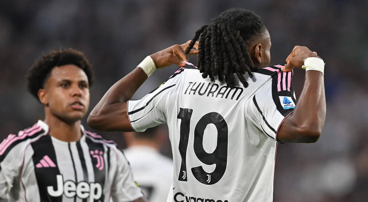 Juventus' Khephren Thuram celebrates after scoring the 3-3 goal during