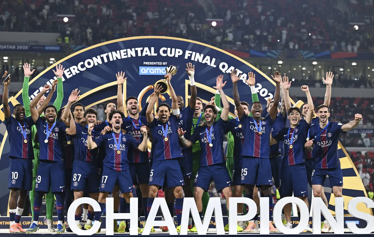 Players of PSG line up ahead of the FIFA Intercontinental Cup 2025 match between Paris Saint-Germain