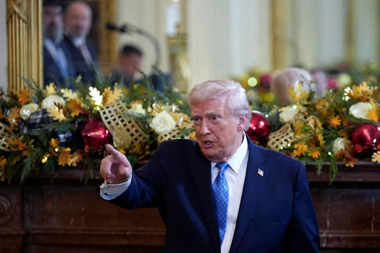 US President Donald Trump attends Hanukkah reception in the East Room of the White House