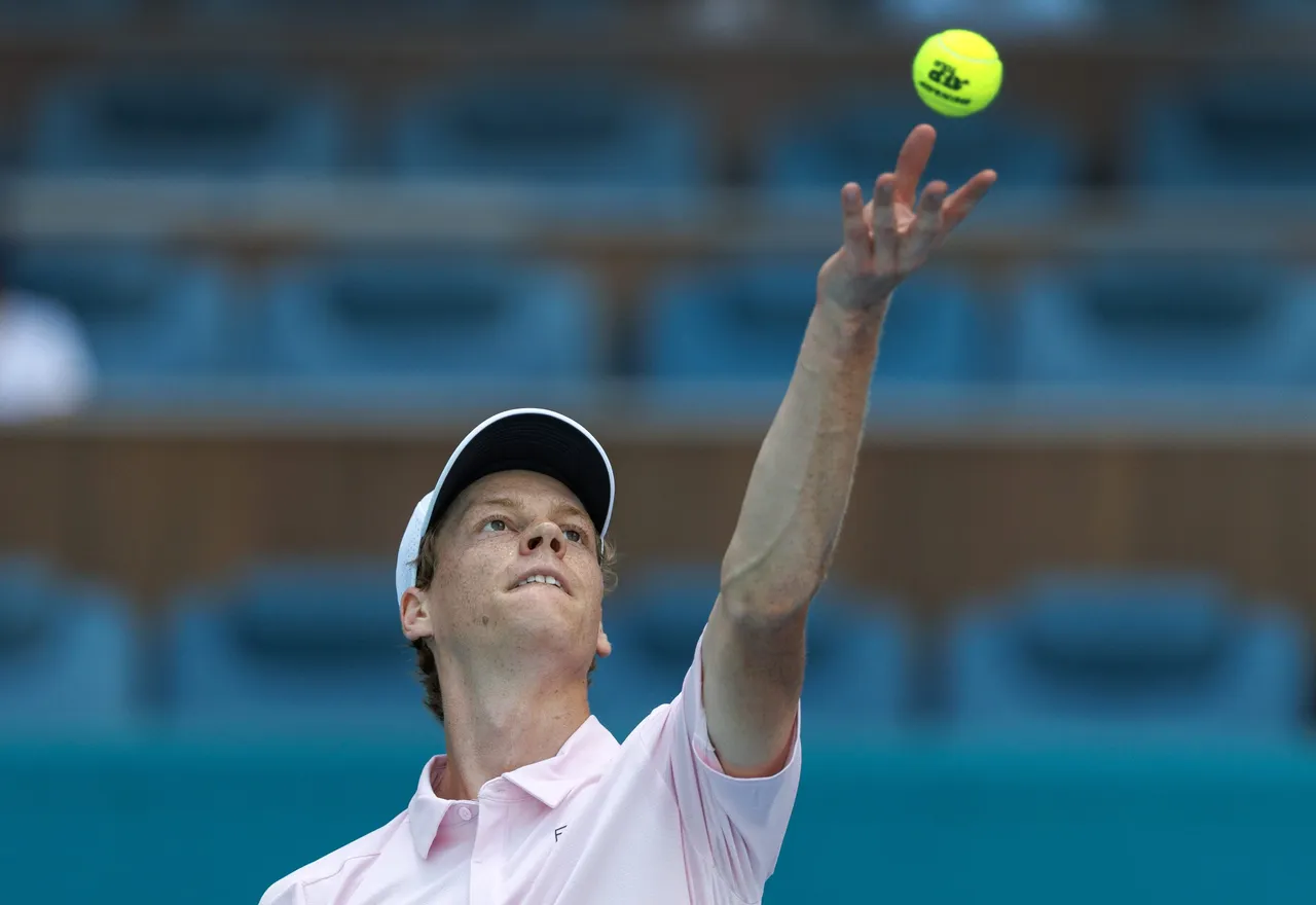 Jannik Sinner of Italy in action against Damir Dzumhur of Bosnia-Herzegovina