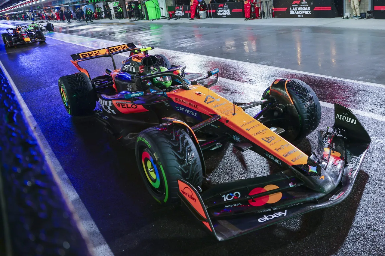 McLaren driver Lando Norris of Britain on pit lane during the qualifying session for the Formula One Las Vegas Grand Prix