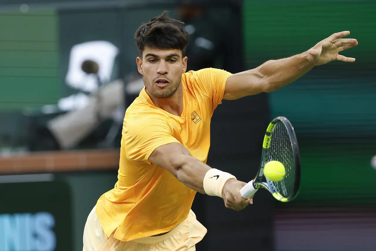 Carlos Alcaraz of Spain in action during the men’s singles match against