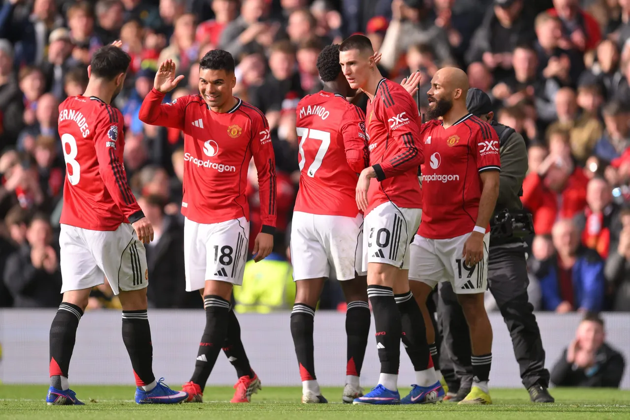 Benjamin Sesko of Manchester United celebrates scoring his teams second goal to make it 2-1 during the English Premier League match of Manchester United