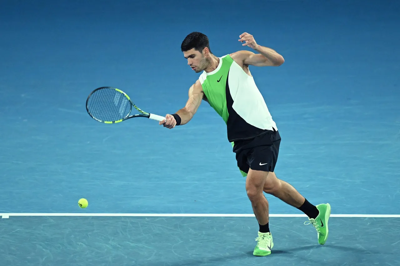 Carlos Alcaraz of Spain in action during the Men’s 1st round match against Adam Walton of Australia