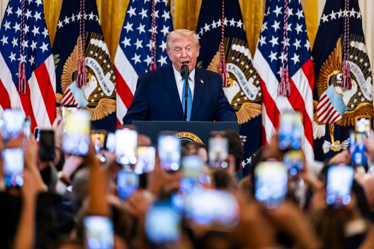 US President Donald Trump attends Hanukkah reception in the East Room of the White House