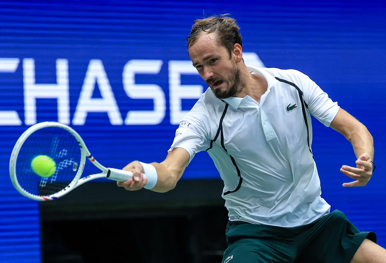 Daniil Medvedev of Russia in action against Hugo Gaston of France during the Men's Singles