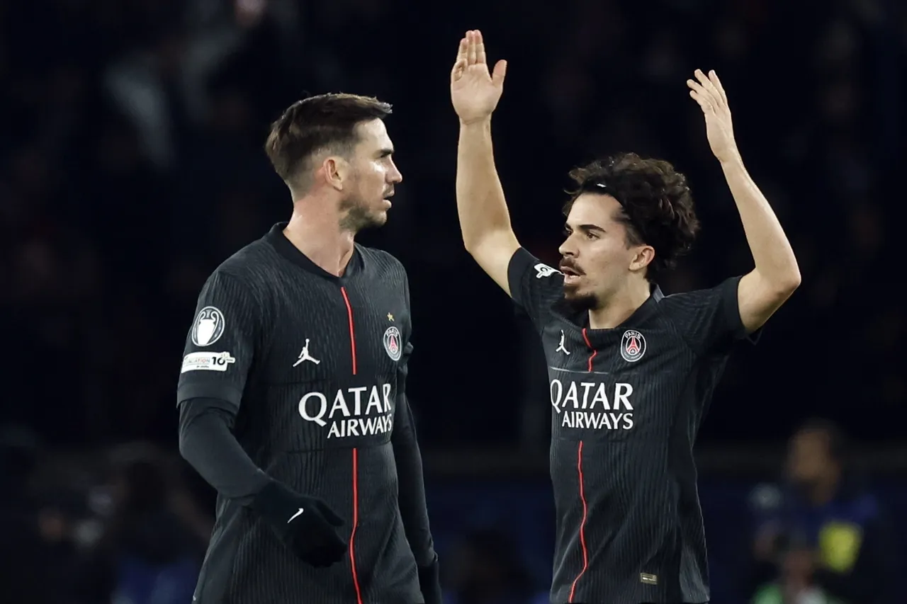 Vitinha of PSG celebrates after scoring a goal during the UEFA Champions League