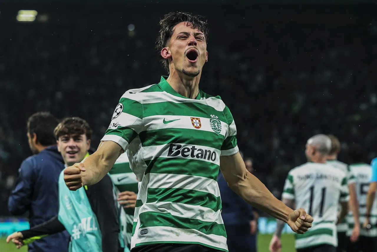 Sporting CP's Rafael Nel celebrates scoring the 5-0 goal during the UEFA Champions League Round of 16 second