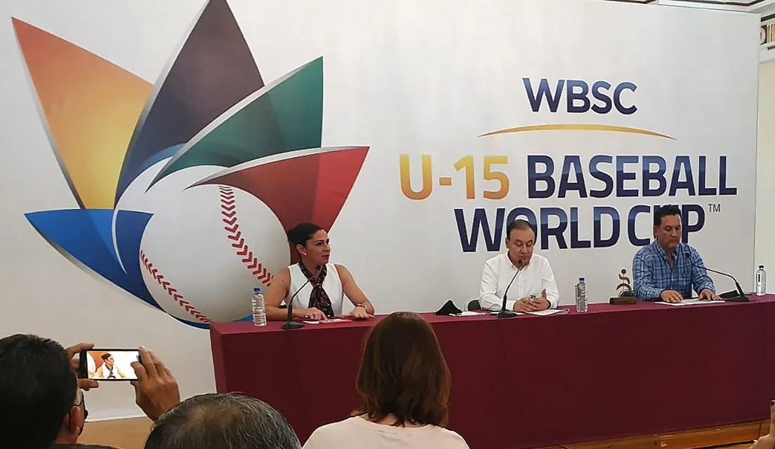 Ana Gabriela Guevara, directora de la CONADE en la presentación del Mundial Sub 15 de Beisbol