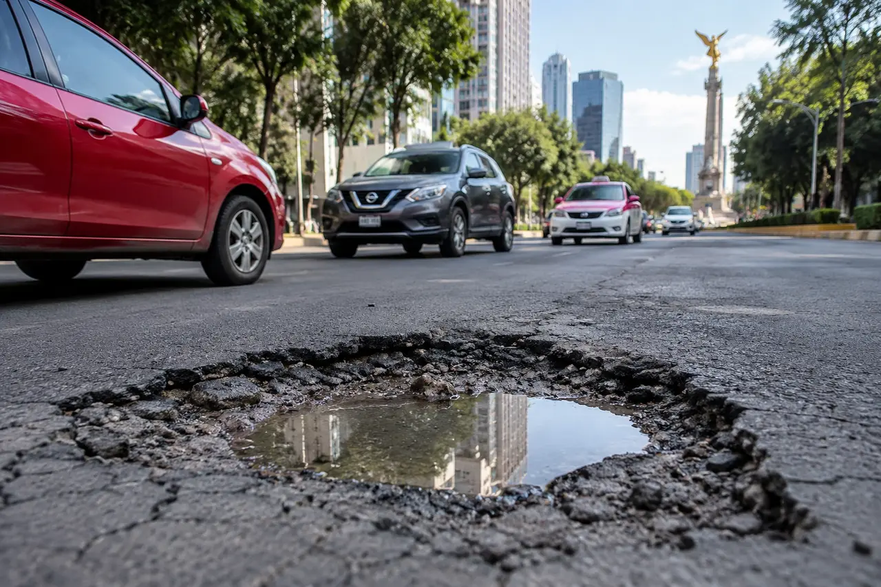 Baches y deterioro del pavimento en calles de la Ciudad de México