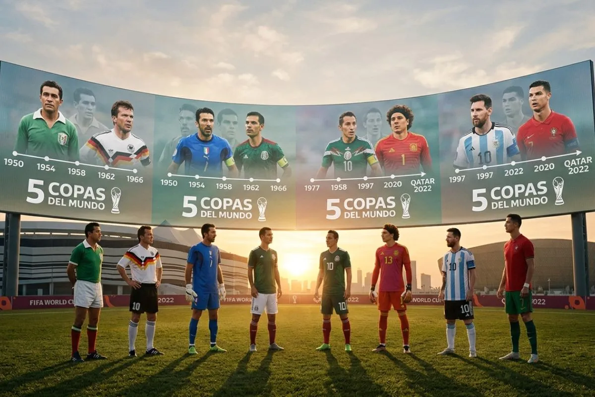 futbolistas históricos con cinco participaciones en Copas del Mundo de la FIFA en un estadio