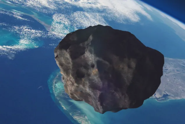 Recreación del asteroide 2025 FA22 pasando cerca de la Tierra