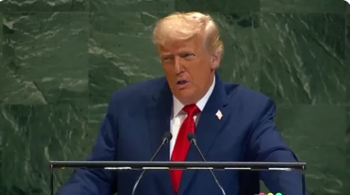 "Donald Trump durante su discurso en la Asamblea General de la ONU".