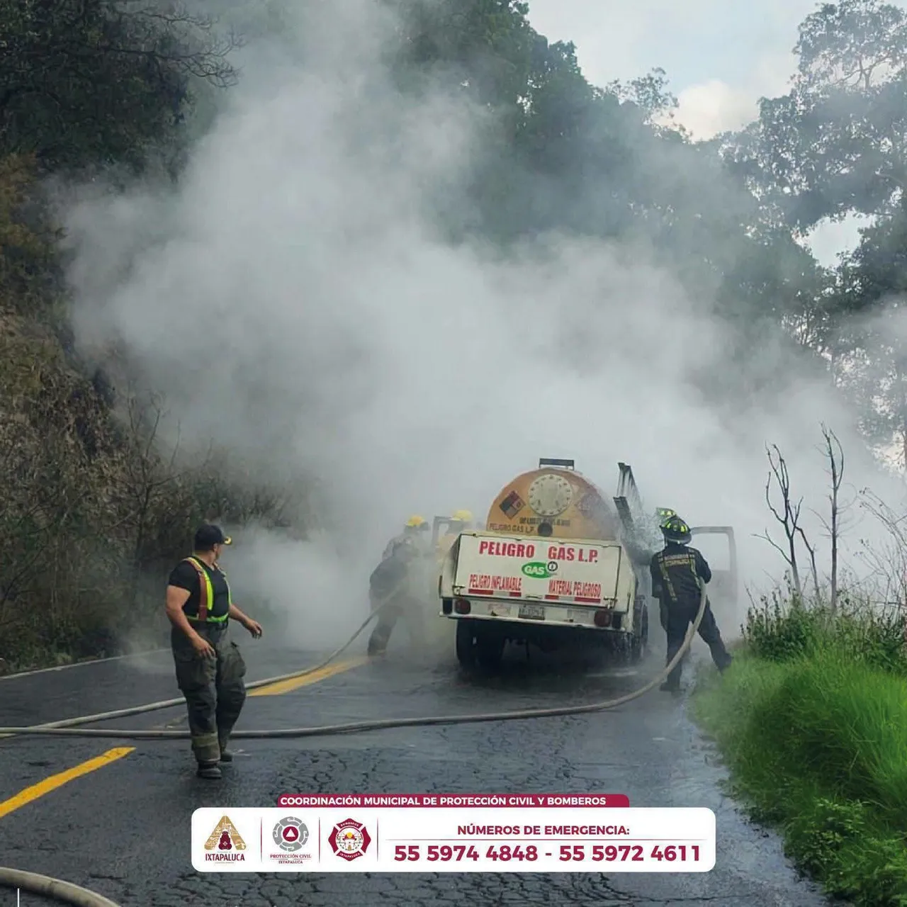 Se quemó pipa de gas en la carretera libre México-Puebla en Ixtapaluca