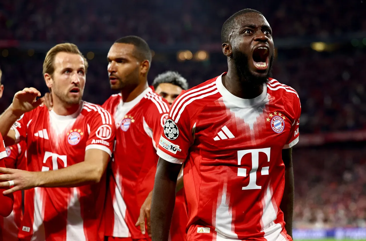 Dayot Upamecano of Munich celebrates after a own goal by Chelsea during the UEFA Champions League league phase match between Bayern Munich