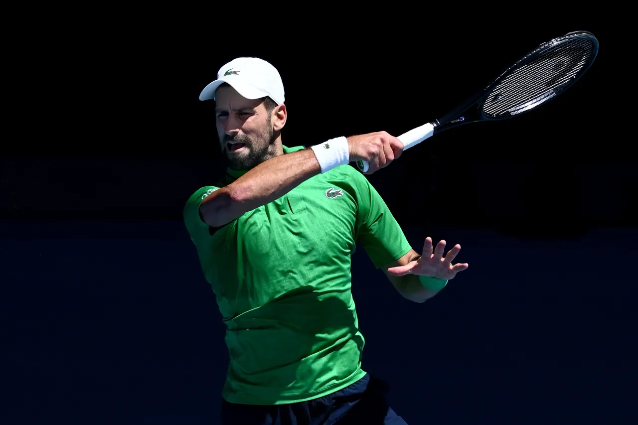 Novak Djokovic of Serbia in action during the men's second round match against Francesco Maestrelli