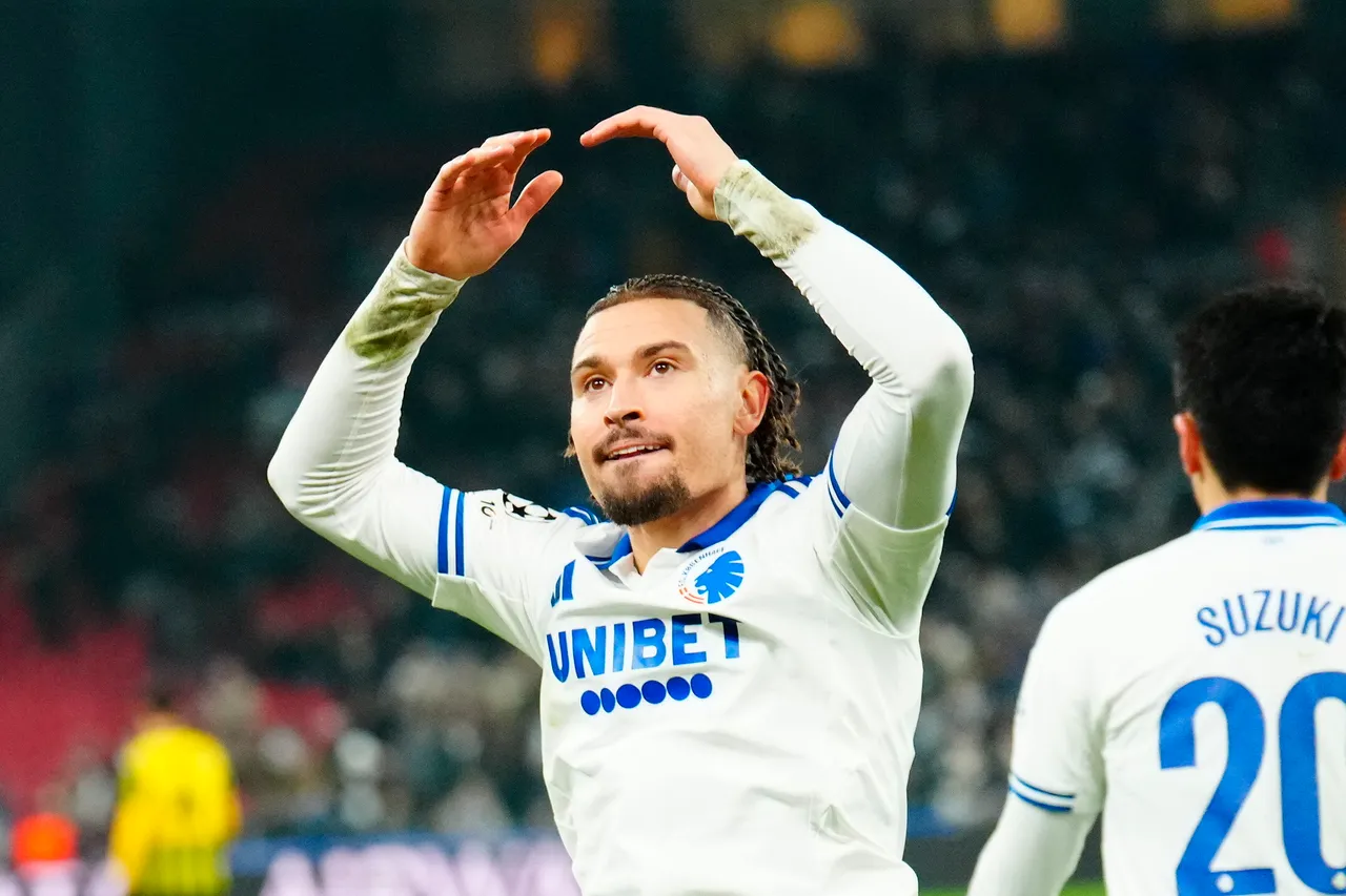 Jordan Larsson of FC Copenhagen celecrates after scoring the 2-0 goal during the UEFA Champions League