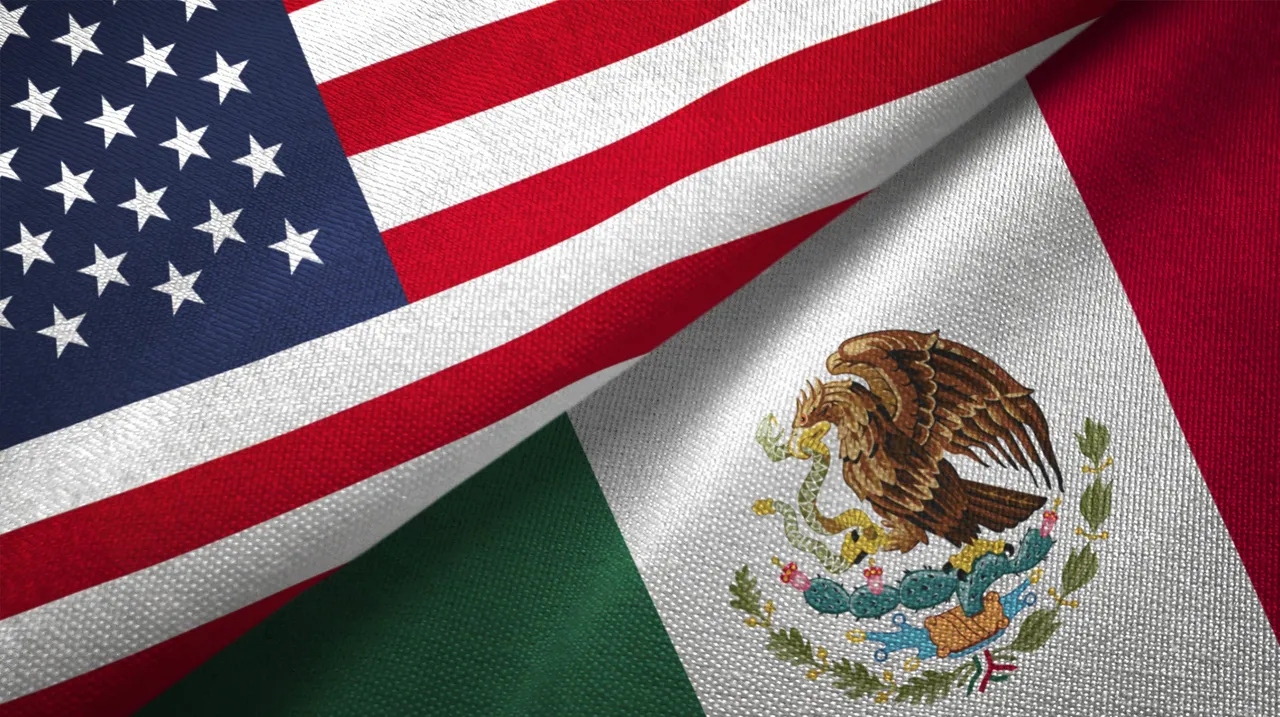 Mexico and United States two flags together realations textile cloth fabric texture