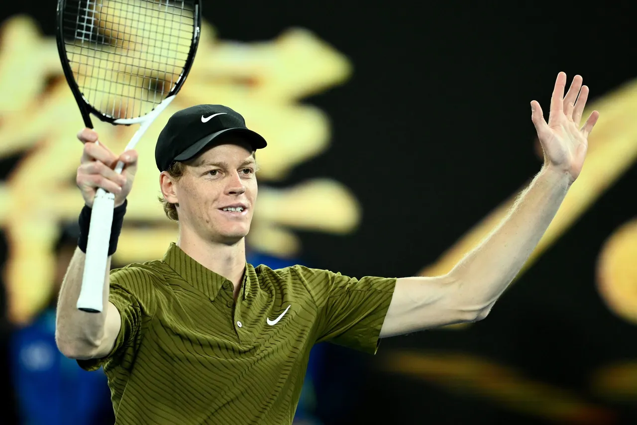 Jannik Sinner of Italy celebrates after winning his Men’s 2nd round match against James Duckworth