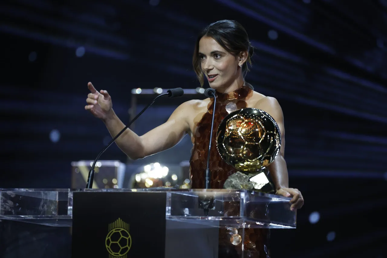 Barcelona's Aitana Bonmati accepts the Women's Ballon d'Or during the Ballon d'Or 2025