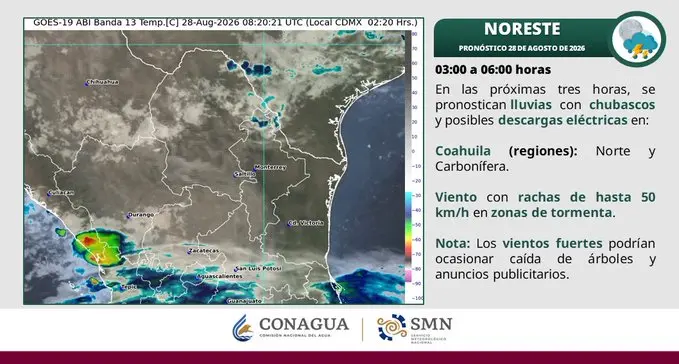 Mapa del pronóstico del clima en México para el 28 de agosto de 2026