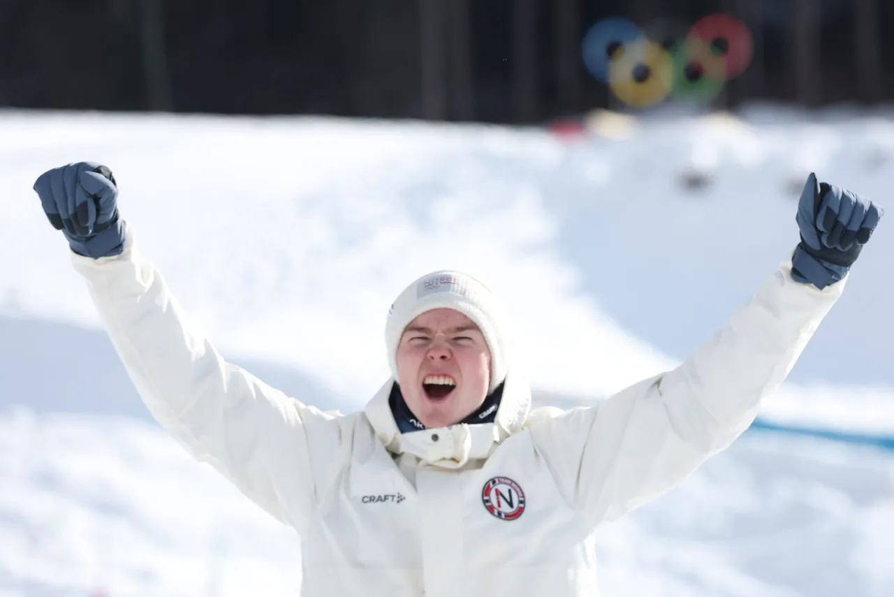 Gold medalist Jens Luraas Oftebro of Norway poses during the award ceremony of the Men's Individual Gundersen Large Hill
