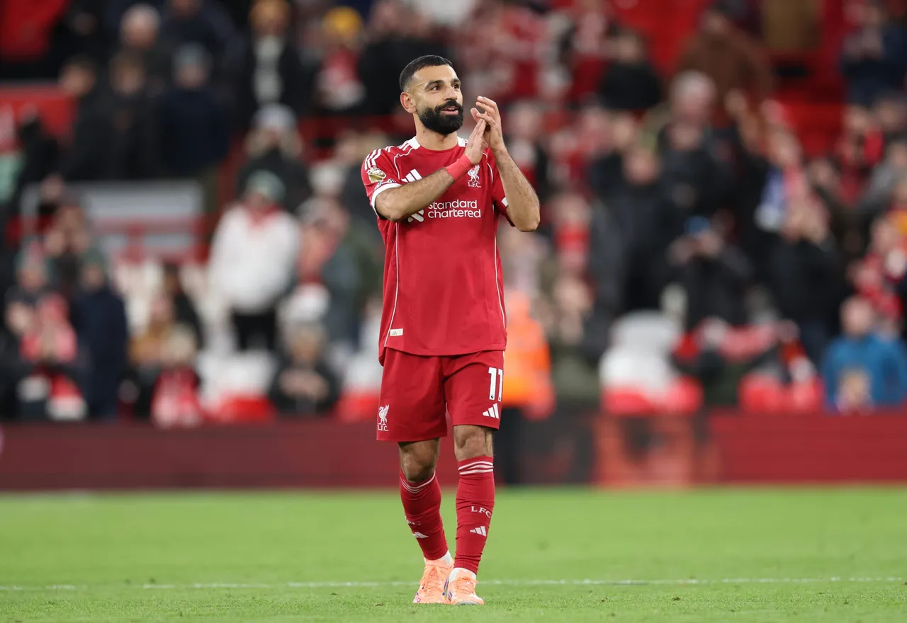 Mohamed Salah of Liverpool greets supporters after the English Premier League match between Liverpool