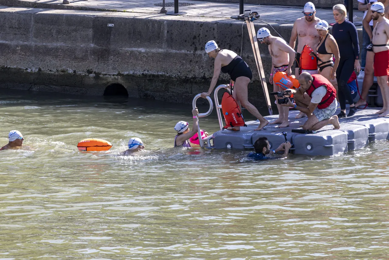 Paris Mayor Anne Hidalgo swims in the Seine river ahead Paris 2024 Olympic Games