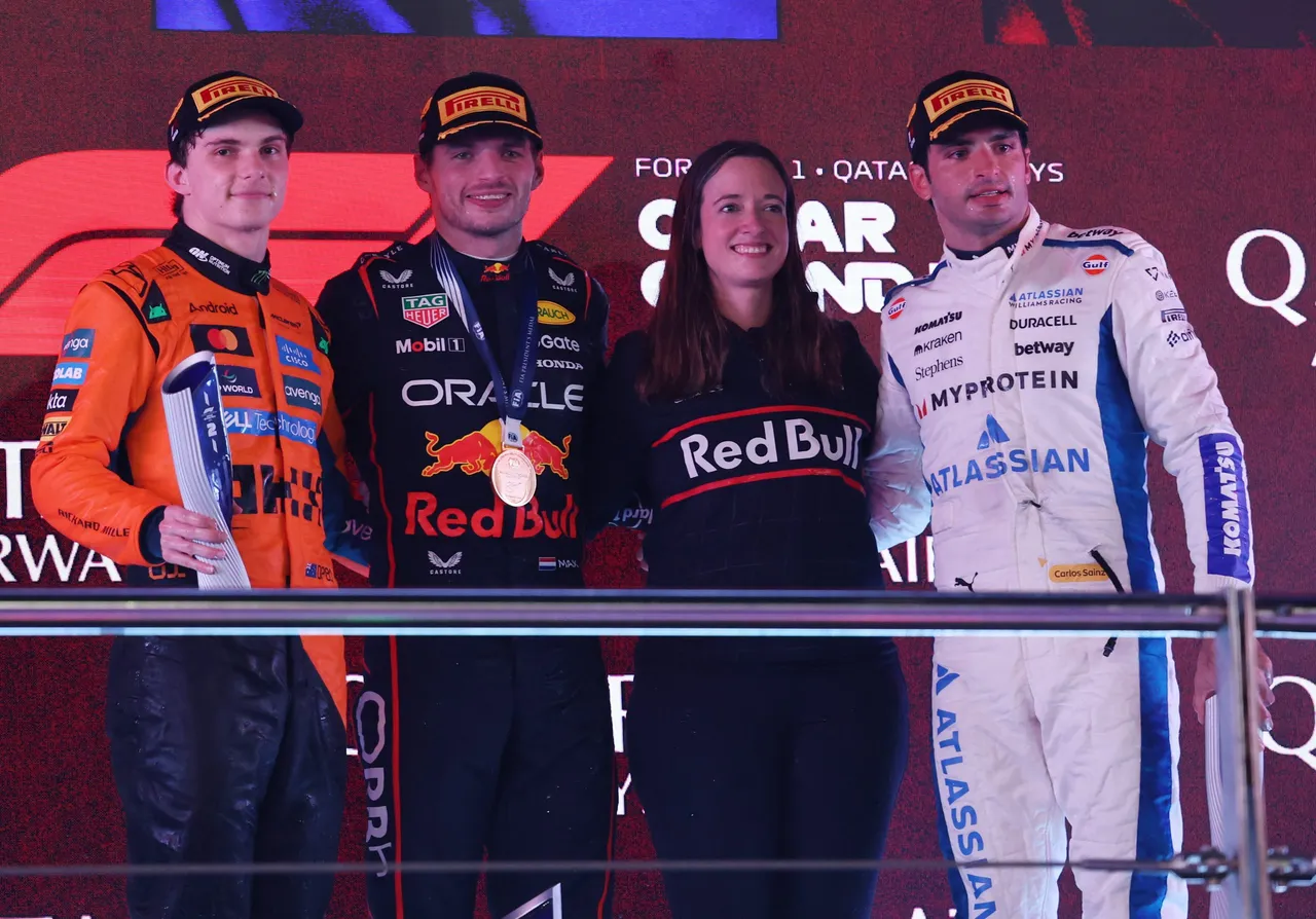 Second-placed McLaren driver Oscar Piastri of Australia, first-placed Red Bull Racing driver Max Verstappen