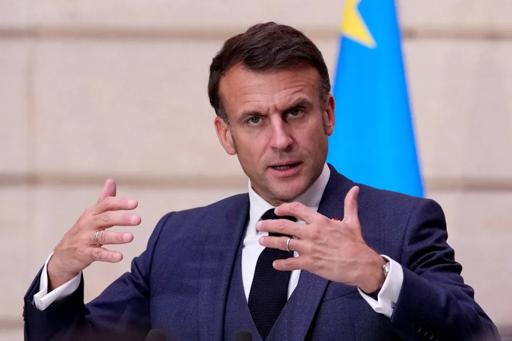 Congo&#8217;s President Felix Tshisekedi and French President Emmanuel Macron hold a press conference, in Paris