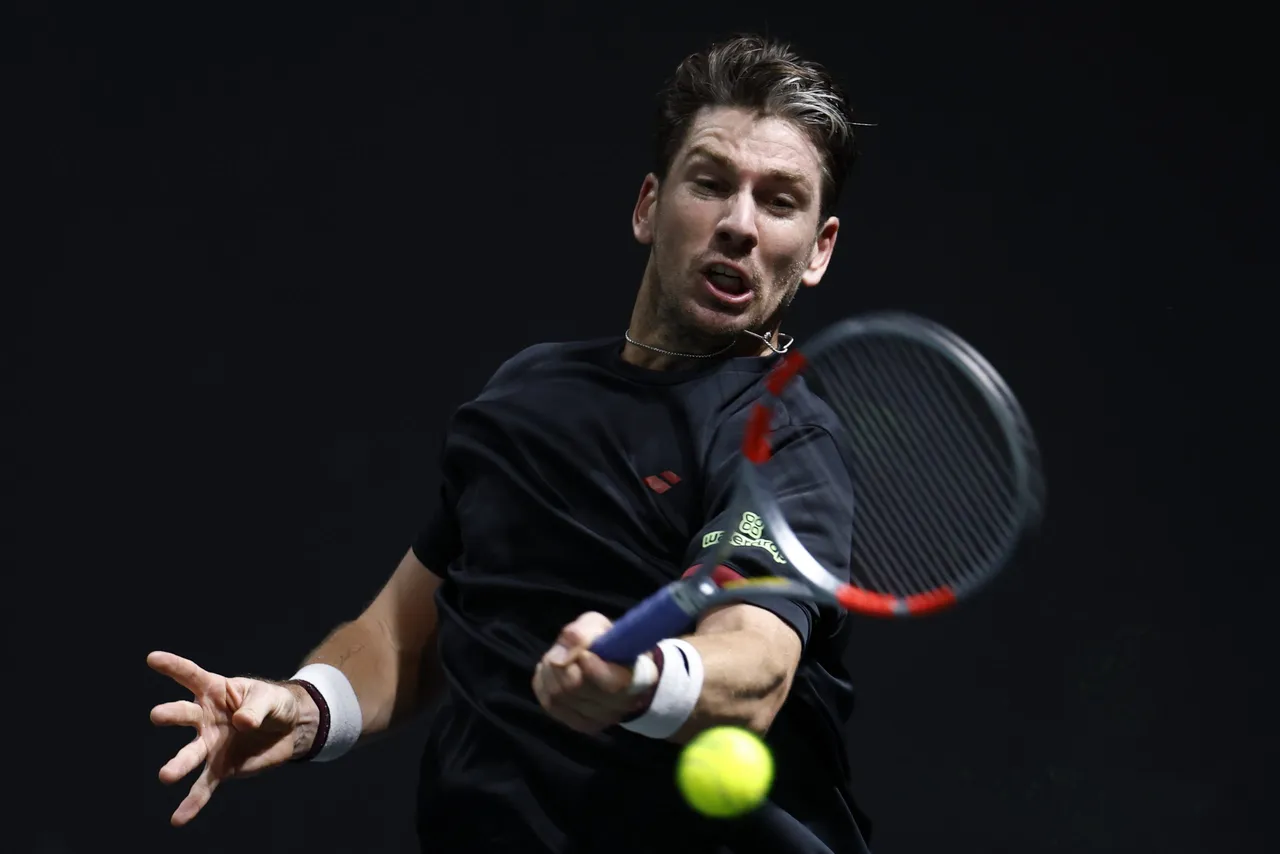 Cameron Norrie of Great Britain in action during his first round match against Sebastian Baez of Argentina at the ATP
