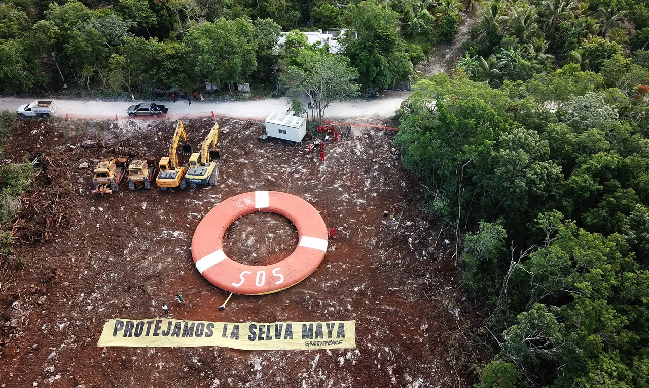 Greenpeace protesta contra reinicio ilegal de obras del Tren Maya en México