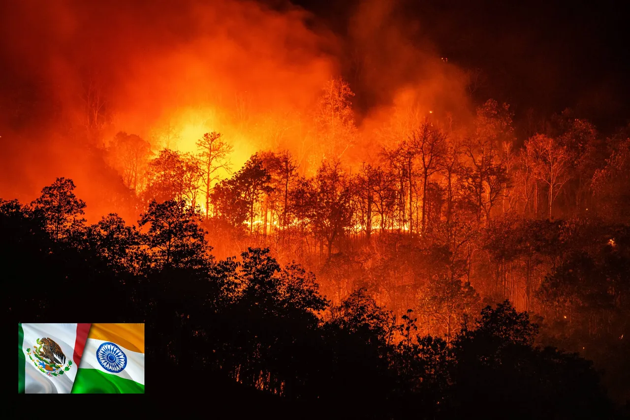 México - India combaten Incendios