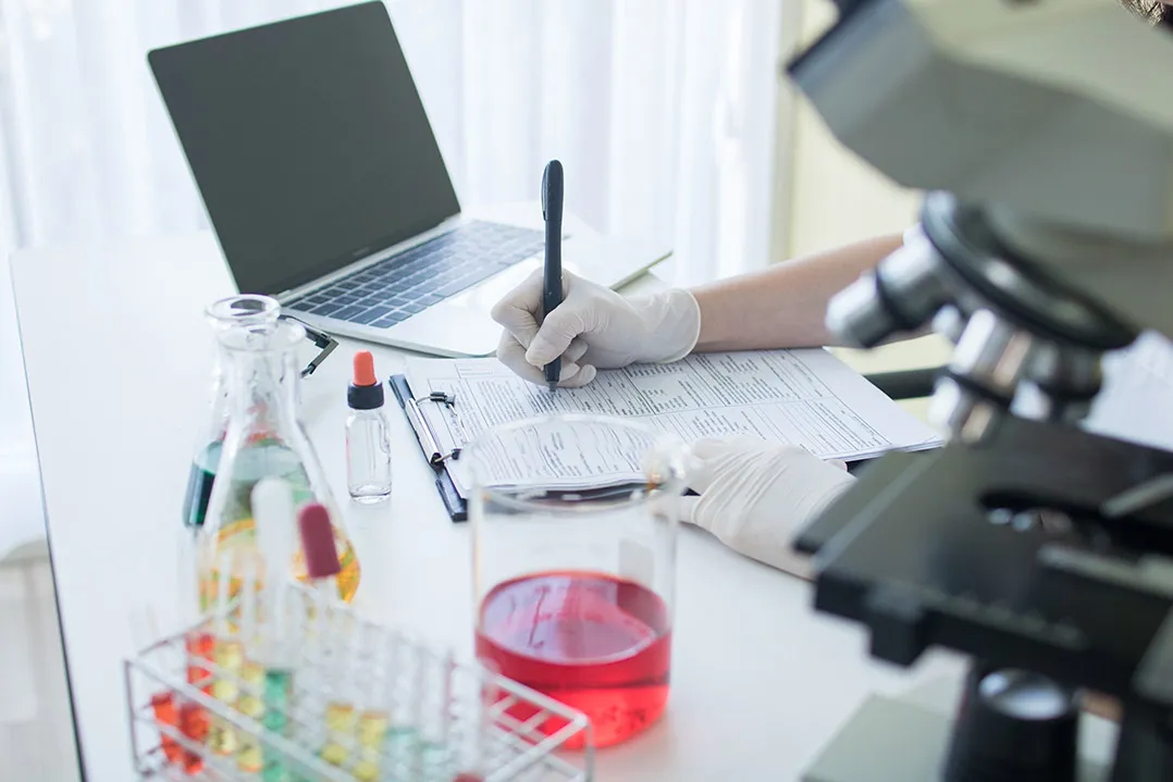 researcher or scientist writing information result and note on p