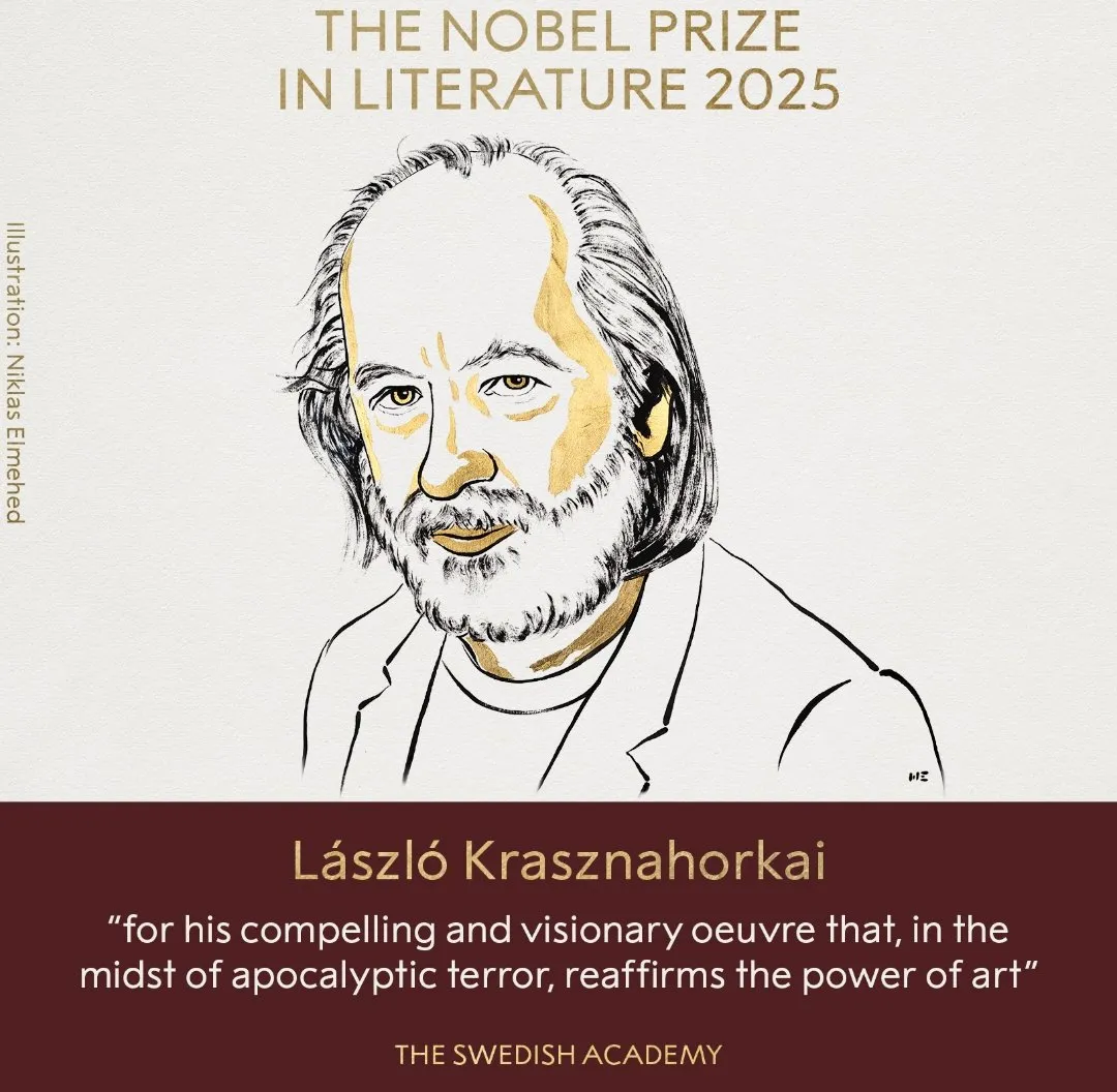 Retrato del escritor húngaro László Krasznahorkai, ganador del Premio Nobel de Literatura 2025.