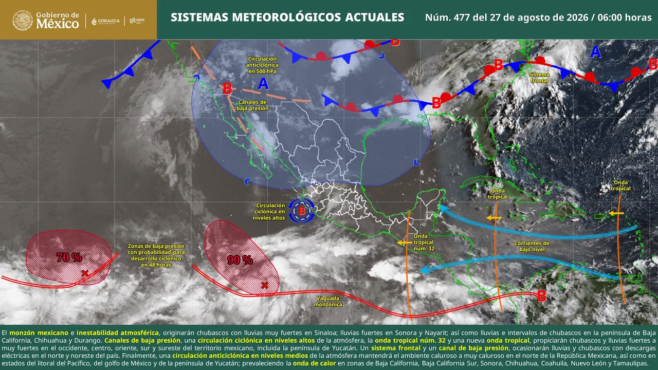 Mapa de las condiciones climátológicas para este 27 de agosto