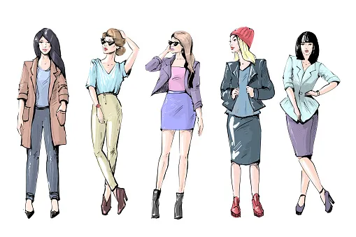 Casual fashion girls fashion sketch vector art.