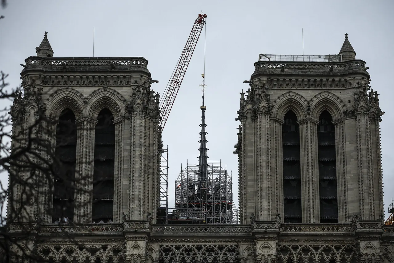 Scaffolding around the spire of Notre Dame are removed