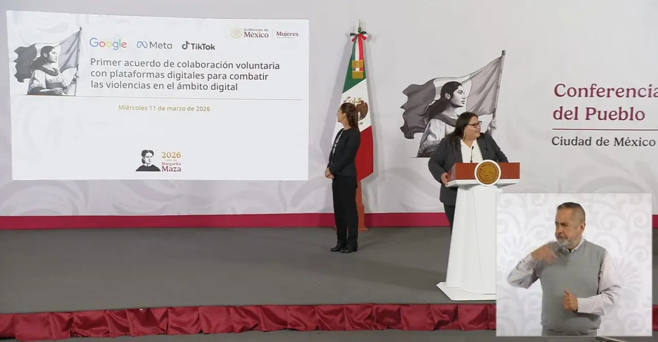 La secretaria de las Mujeres, Citlalli Hernández, presentó el acuerdo con plataformas digitales para prevenir la violencia en línea
