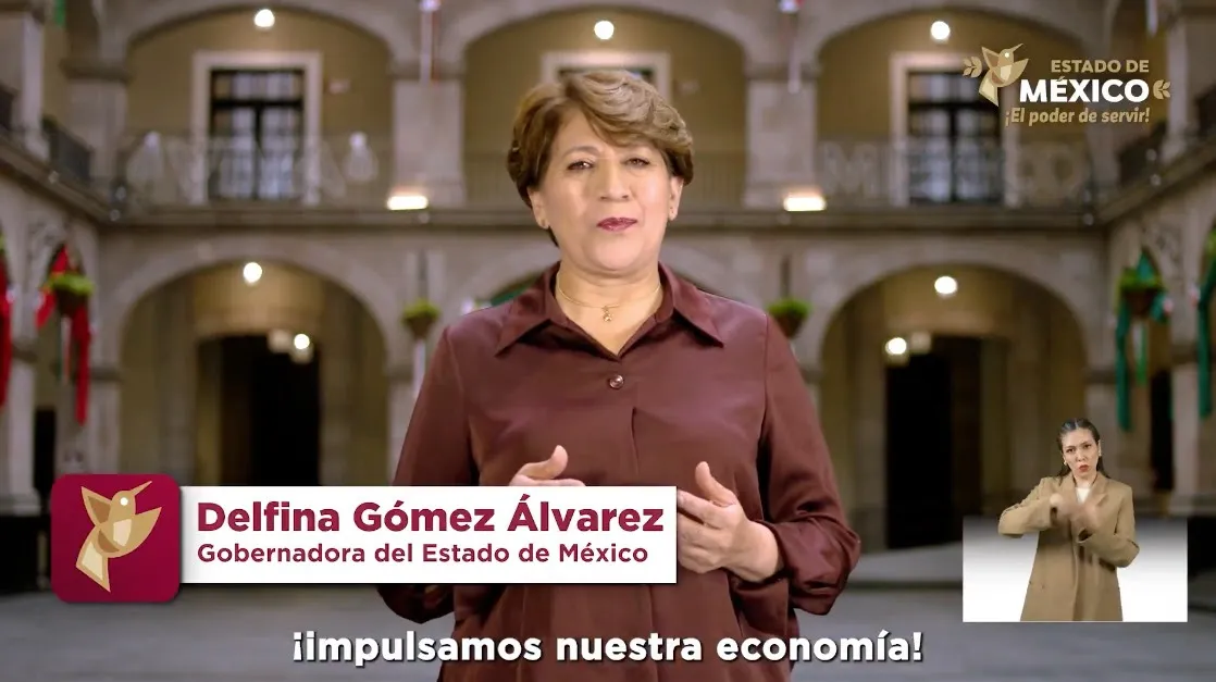 Delfina Gómez durante spot previo a su Segundo Informe de Gobierno en el Estado de México.